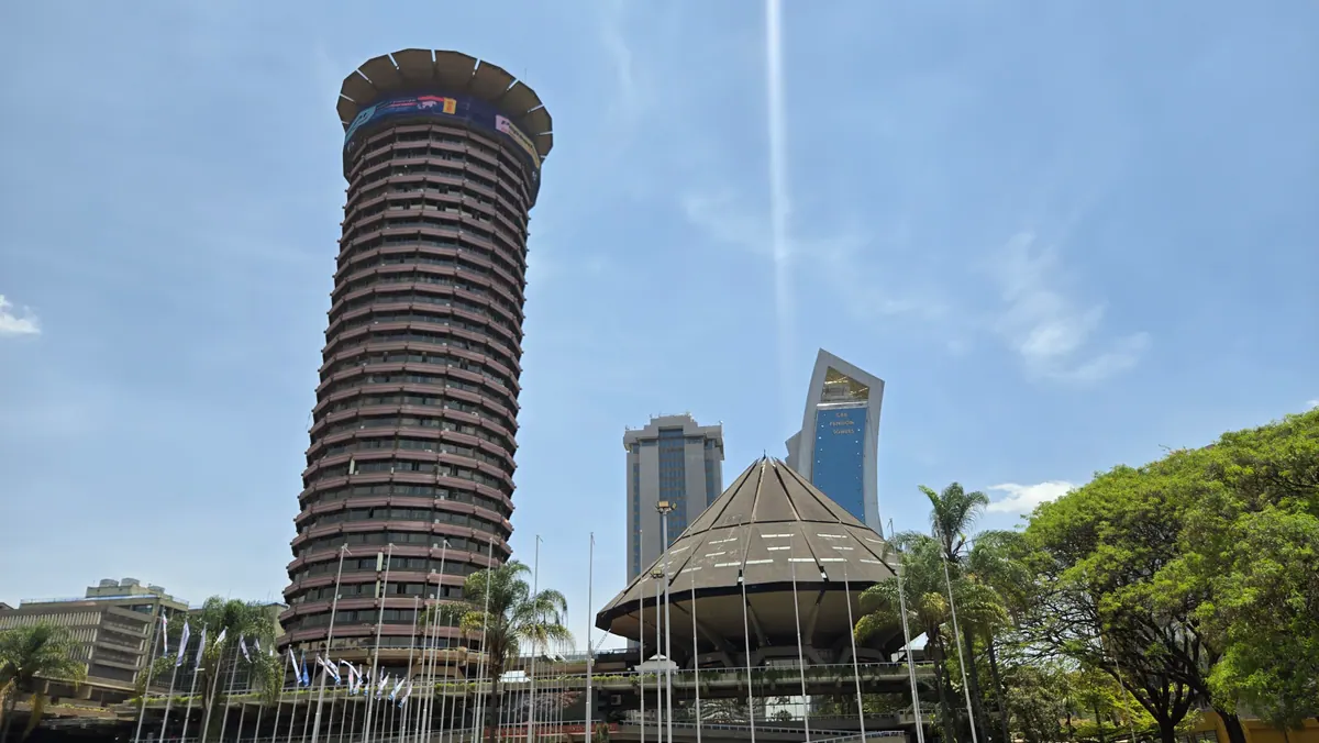 The round tower of the Kenyatta International Convention Centre in Nairobi, seen from the forecourt